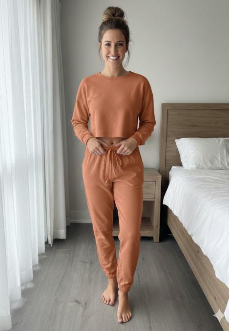 Pantaloni trening dama vatuiti interior,culoare portocaliu (cărămiziu),Engros